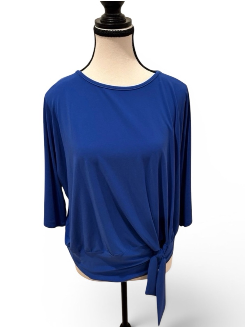 CLARA SUNWOO Blue Flowy Stretch Blouse with Tie Detail, size large